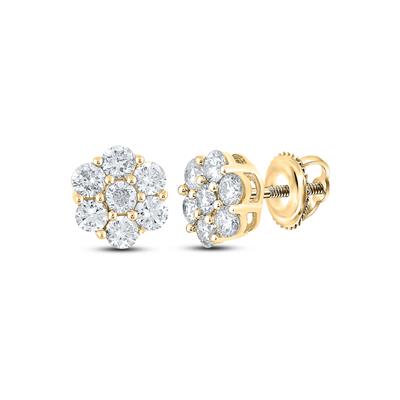 14K WHITE GOLD ROUND DIAMOND FLOWER CLUSTER NICOLES DREAM COLLECTION EARRINGS 2 CTTW