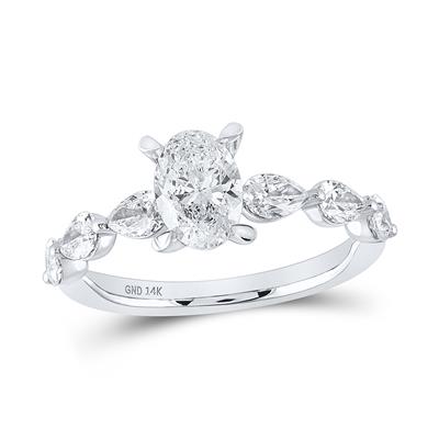 14K WHITE GOLD OVAL DIAMOND SOLITAIRE BRIDAL ENGAGEMENT RING 1-7/8 CTTW (CERTIFIED)
